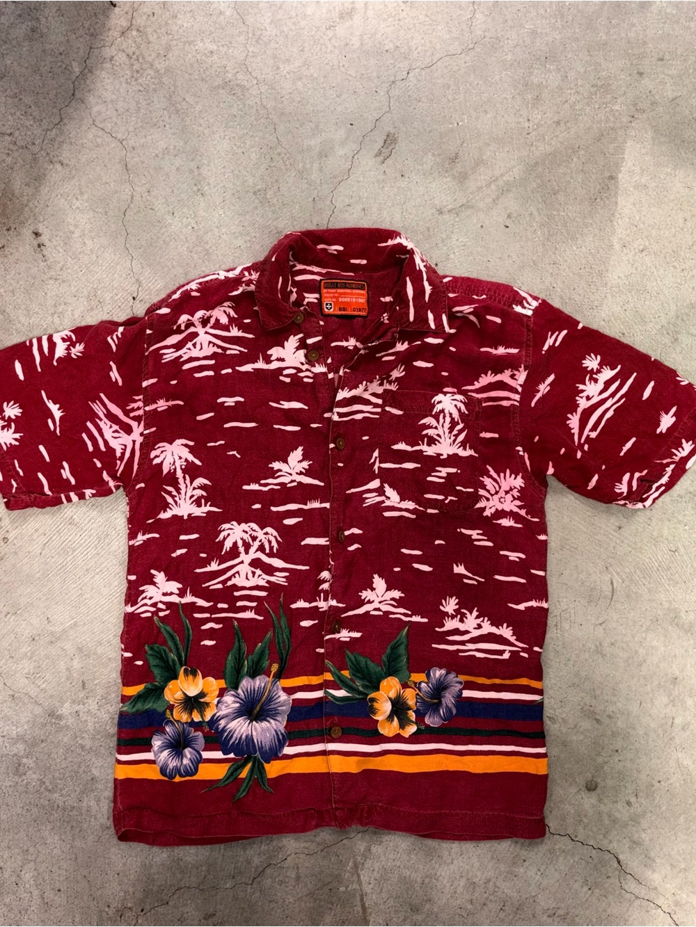 Vintage Bugle Boy Men's Red Hawaiian Floral Button-Up Shirt